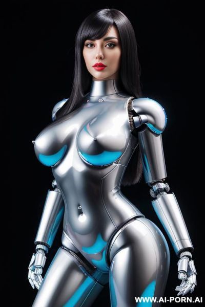 (beautiful very real very detailed angel robot mecc-tranformer style robo-cop robot doll total meccanical artificial robot body woman) with long black hair and black-white sky blue glossy glass - ai-porn.ai on pornintellect.com