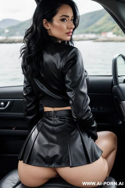 Totally naked, hourglass figure, fit body, bubble butt, thigh gap, massive boobs, in a car, keep face, keep hair, updo hair - ai-porn.ai on pornintellect.com