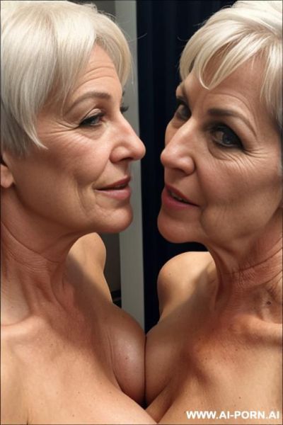Two ugly old short hair topless milfs, close up view. - ai-porn.ai on pornintellect.com
