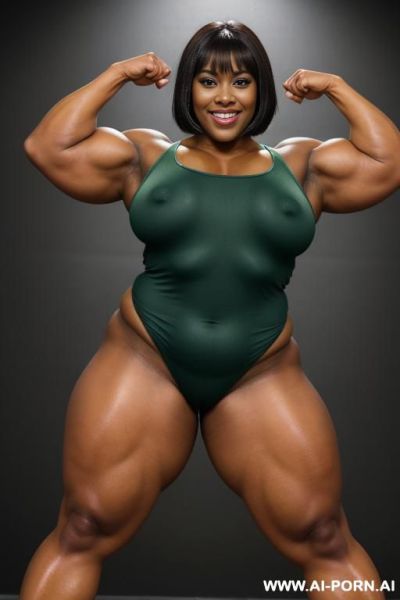 (full body view), (muscles), large bright eyes, bodybuilder pose, pallid black skin, eye contact, thick thighs - ai-porn.ai on pornintellect.com
