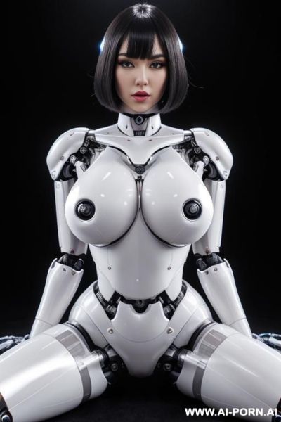 (beautiful very realistic very detailed very sensual shemale robot tranformer style robo-cop robot doll total meccanical artificial robot body woman) with long black hair and black-white glossy glass - ai-porn.ai on pornintellect.com
