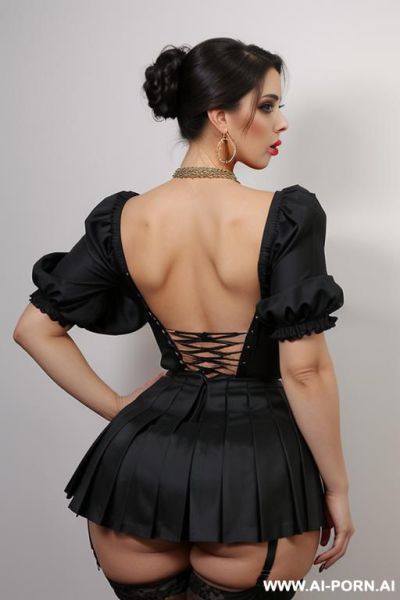 ((traditional french outfit)), neckchain, (((pouty lips))), ((big eyes)), (heavy earrings), (((slutty))), photo realistic, standing from behind, full body view. - ai-porn.ai - France on pornintellect.com