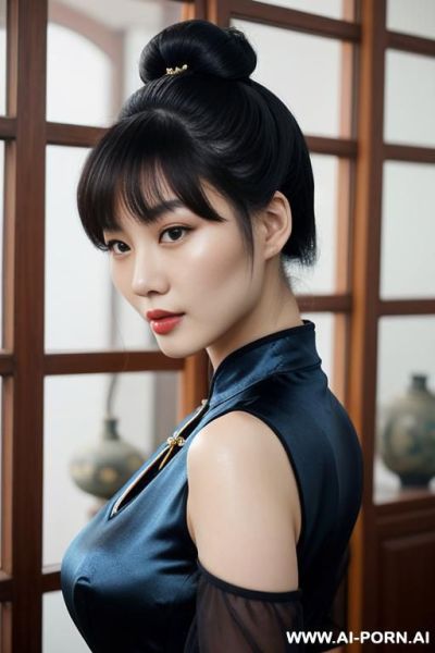 Chinese gorgeous woman wearing a blue qipao - ai-porn.ai - China on pornintellect.com