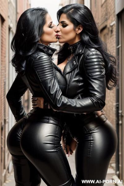 ((((two persian milf bikers kissing the same man))) (((((gigantic tits))))) ((makeup)) , (((tight black leather jacket))) (((tight black leather pants))) (((boots))) ((((big ass)))) (((((two women with one man))))) - ai-porn.ai - Iran on pornintellect.com