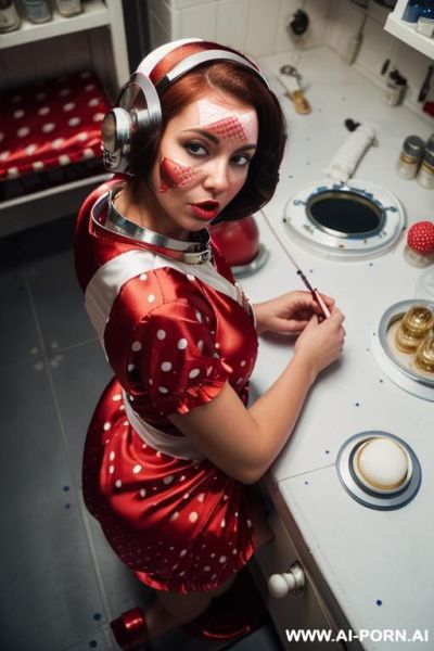 Gorgeous hot brunette women wearing (((red polka dot dress))) in kitchen, curvy ass, fucked, pov, cartoon style - ai-porn.ai on pornintellect.com