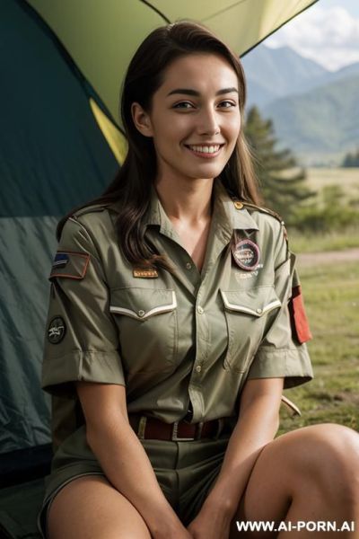 (camping) (scout uniform) (open shirt) (sitting) - ai-porn.ai on pornintellect.com