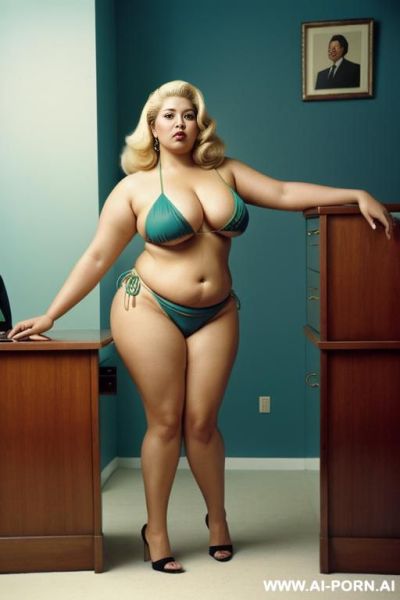 Gorgeous woman, beautiful face, ((( bikini))), (firm thighs), (enormous round tits) (massive saggy tits) (narrow waist) (high cut bikini bottoms) ((overcast day)) (patio) - ai-porn.ai on pornintellect.com