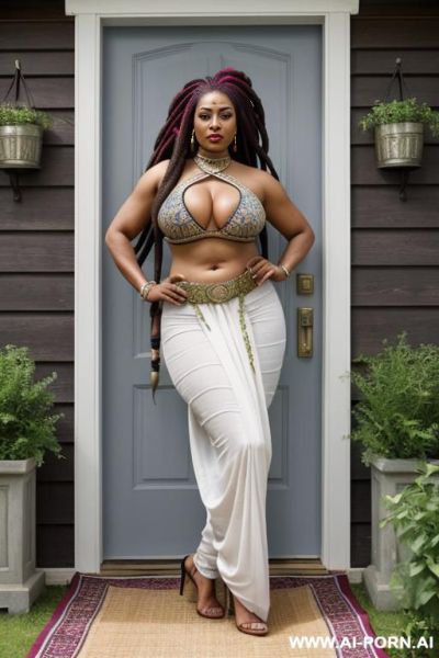 Indian woman, busty, skimpy sexy sari, street, front view - ai-porn.ai - India on pornintellect.com
