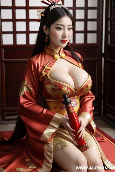 Medieval chinese, empress of china, huge boobs, use chinese traditional dress, dildo. - ai-porn.ai - China on pornintellect.com