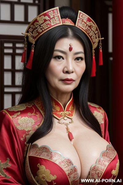 Medieval chinese, empress of china, huge boobs, use chinese traditional dress, older woman. - ai-porn.ai - China on pornintellect.com