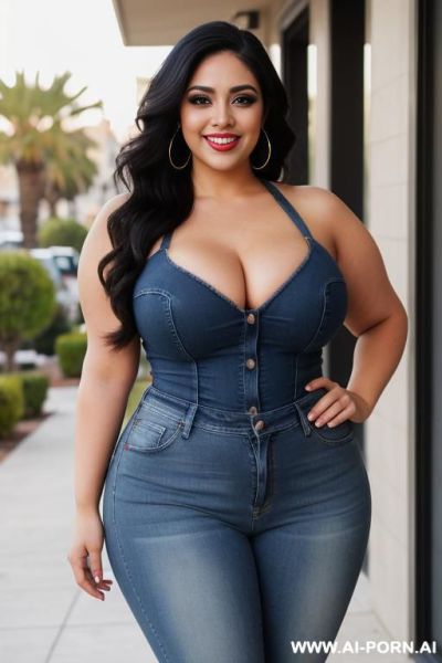 Latina, supermodel, hourglass figure, big eyes, eyelashes, tight high rise jeans, california, chubbier - ai-porn.ai on pornintellect.com