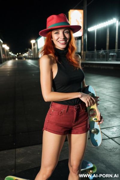 Woman black long hair red turtleneck jeans selfie photo in the mirror - ai-porn.ai on pornintellect.com