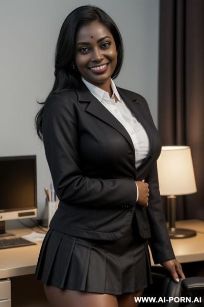 Busty perky dark black skin big eyes thick lips, corrupt office lady, master of sex, bdsm, - ai-porn.ai on pornintellect.com