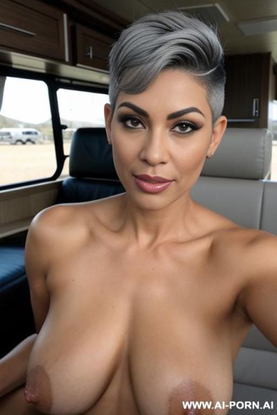 Glamour persian full naked, on the bed in motorhome, short pixie hair with shaved sides (( grey hair )), - ai-porn.ai - Iran on pornintellect.com