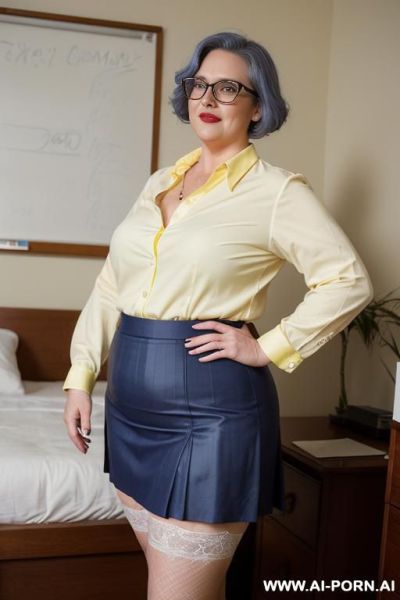 Latex lingerie, brightly lit room, full body view, standing position, rear side view, slightly chubby stomach, extremely angry, looking directly at viewer - ai-porn.ai on pornintellect.com