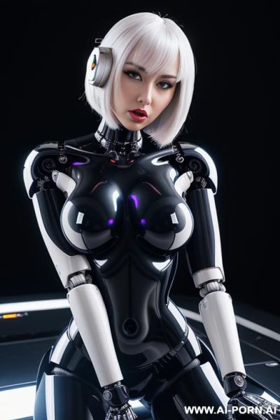 (beautiful realistic very detailed very sensual male with penis ,realistic robot tranformer style robo-cop robot doll total meccanical artificial robot body woman) with long black hair and black-white - ai-porn.ai on pornintellect.com