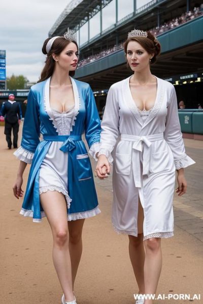 Two womans walking in the street, complete nude - ai-porn.ai on pornintellect.com