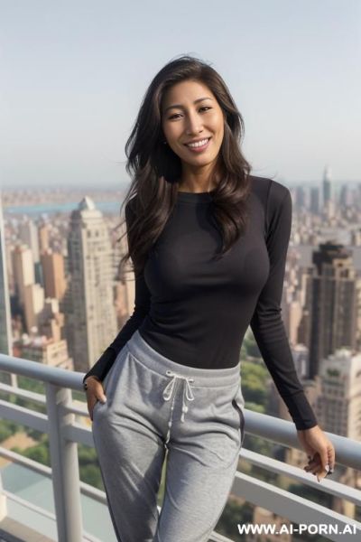 (((dichen lachman)), (( long sleeve crew neck shirt, jogger pants)), (balcony), , ((smiling at the camera)), photorealistic, punjabi dark complexion, (ultra detailed photo), (hyper realistic photo), - ai-porn.ai on pornintellect.com