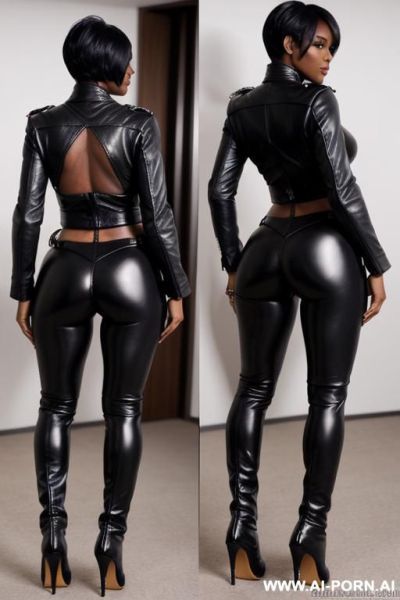 (ebony milf) (tight fit leather pants) (hot abs) (full body shot) (high heels) (biker boots) (big cleavage) - ai-porn.ai on pornintellect.com