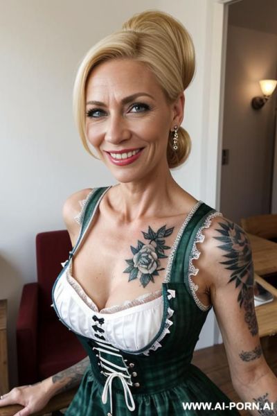Many tattooes, dirndl dress - ai-porn.ai on pornintellect.com