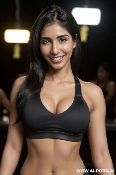 (((higareda)), (( black sports bra )), ((smiling at the camera)), photorealistic, punjabi dark complexion, (ultra detailed photo), (hyper realistic photo), bondi beach, photorealistic, dark complexion, - ai-porn.ai on pornintellect.com