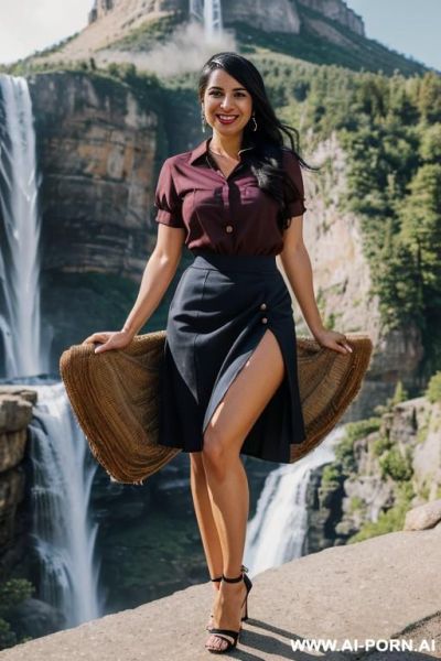 Totally naked lady, sad, show pussy, legs spread wide, open pussy, squat, sunset, high heels, national park, mountain top - ai-porn.ai on pornintellect.com