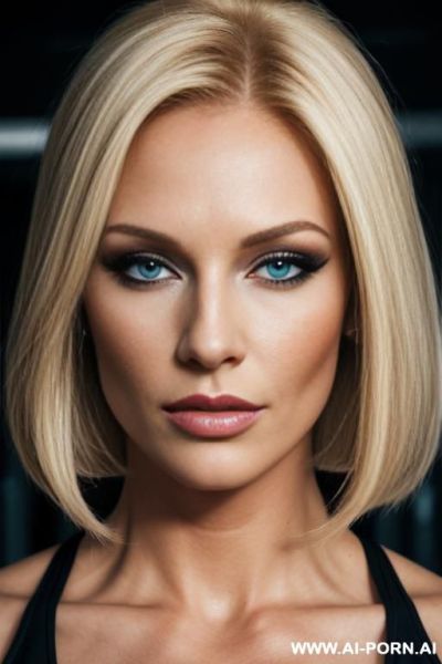 Blonde, russisch, muskulös, gym bob haarschnitt, lange nase, modelgesicht, breiter rücken, - ai-porn.ai on pornintellect.com