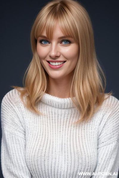 Dutch blonde, side bangs, dark blue eyes, white woolen sweater, big natural tits, aged down - ai-porn.ai - Netherlands on pornintellect.com