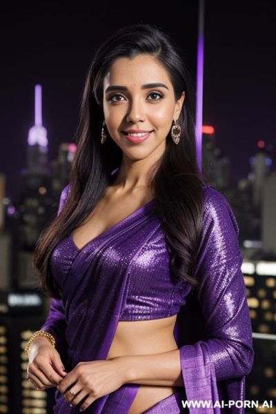 (((asin))), ((fancy shiny sparkling purple crew neck long sleeve sari )), (christmas), (big full lips), ((smiling at the camera)), photorealistic, indian, (ultra detailed photo), (hyper realistic photo), - ai-porn.ai - India on pornintellect.com