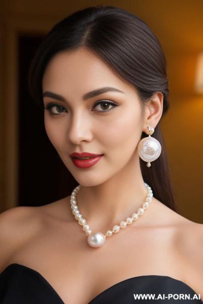 Gorgeous round face, pearl necklace, pearl earrings - ai-porn.ai on pornintellect.com