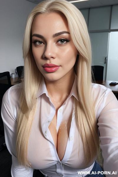 Nude, naked, sexy, ultrarealistic, beautiful, (((big lips))), (((biggest lips))), (white skin), (((bend over))), (wet button shirt) - ai-porn.ai on pornintellect.com