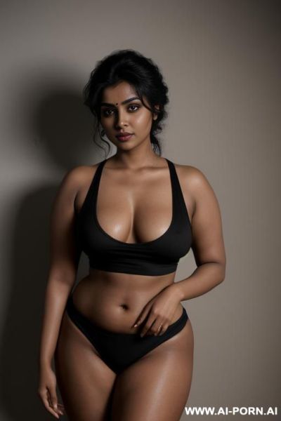 Roughly sketched with pencil, gorgeous telugu woman, fully naked, curvy belly perfectly meeting wide round waist, no flabs, round face, big eyes, natural eyebrow, dark skin, well toned body, dark tank lines, standing in corner, sexy pose, dark background, - ai-porn.ai on pornintellect.com