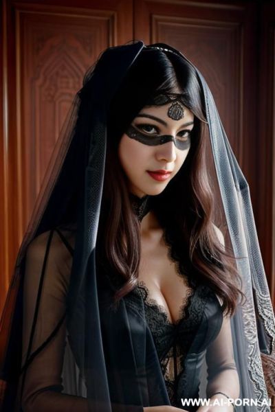 Pet collar, monstrous, (((lace veil covering eyes only))), her eyes secrecy - ai-porn.ai on pornintellect.com