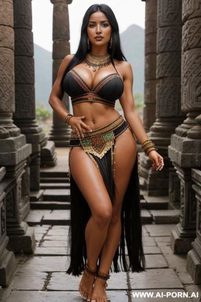 (latin) (giant boobs) (long black hair) (loads of cleavage) (tribal crop top) (dark tanned skin) (in an ancient temple) (tribal skirt) (slutty pose) (beckoning) - ai-porn.ai on pornintellect.com