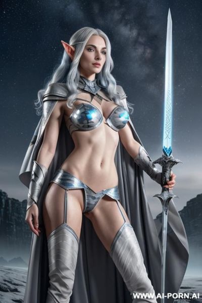 Space aegis woman, sinewy athletic body, ((nude breasts)), (((white-gray skin))), (elegant sharp boobs), dominant woman, proud body pose, (elegant shape), front view, (eye contact), sharp face, brave - ai-porn.ai on pornintellect.com