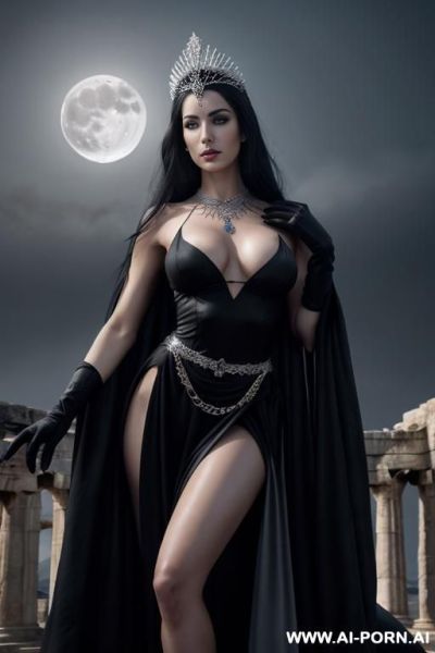 (topless), (goddess of night), arrogant pose, (eye contact), looking at viewer, front view, arrogant face, cold face expression, haze goddess, ultra realistic, (shaded make-up), slender shaded body, - ai-porn.ai on pornintellect.com