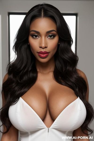 White (african) black mixed race, ((big lips, large lips, huge lips)), massive huge gigantic boobs, long voluminous wavy hair, light brown skin - ai-porn.ai on pornintellect.com