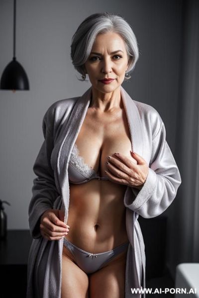 Shemale, she poses confidently with her hands on her hips against a plain light background - ai-porn.ai on pornintellect.com
