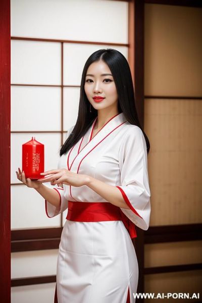 A oracle is cleaning temple, white top and red dress - ai-porn.ai on pornintellect.com