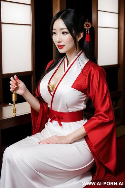 A oracle praying for a big size dildo, white and red traditional clothes - ai-porn.ai on pornintellect.com