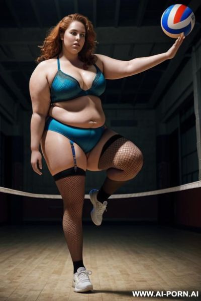 Half body photo shot close up. about at classroom. a ((british obese)) redhead, thick with love handless and tummy. wearing a sexy and hot ((full fishnet)) lingerie. (((dynamic angle walking))) - ai-porn.ai - Britain on pornintellect.com