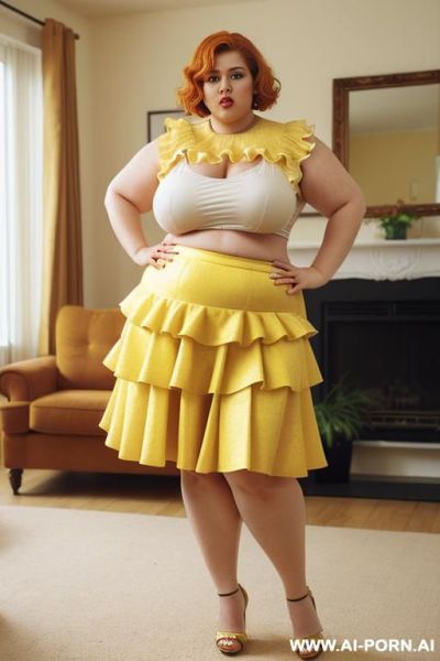 (short hair) (micro yellow ruffle skirt) ((half body photo shot)) - ai-porn.ai on pornintellect.com