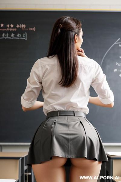 Woman with big ass from behind, wearing skirt, classroom, writing on wall, looking behind - ai-porn.ai on pornintellect.com