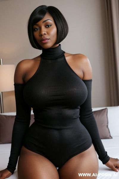 Thick giant tits giant thighs ebony milf with bob cut hair wearing tight turtleneck - ai-porn.ai on pornintellect.com