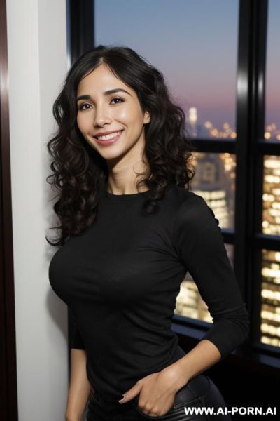 (((higareda))), ((black crew neck shirt)), (christmas), (big full lips), ((smiling at the camera)), photorealistic, tanned indian, (ultra detailed photo), (hyper realistic photo), standing in a fancy - ai-porn.ai - India on pornintellect.com