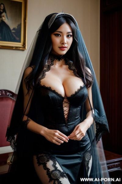 Pet collar, monstrous, (((lace veil ))), black clothes, many lady in tea party - ai-porn.ai on pornintellect.com
