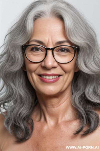 Direct eyecontact with viewer. grey hair, glasses, cum on face, - ai-porn.ai on pornintellect.com