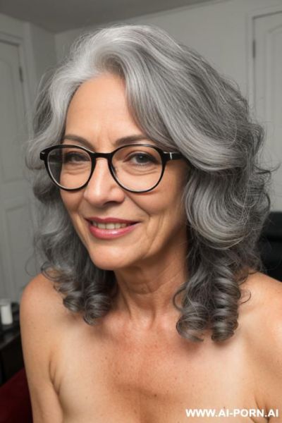 Direct eyecontact with viewer. grey hair, glasses, saggy tits, cum on face, cum on tits, - ai-porn.ai on pornintellect.com
