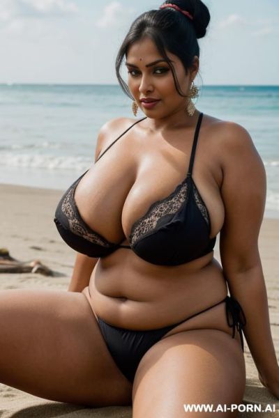 A beautiful bbw mature indian mother with milky boobs wearing erotic prostitute micro bikini in beach - ai-porn.ai - India on pornintellect.com