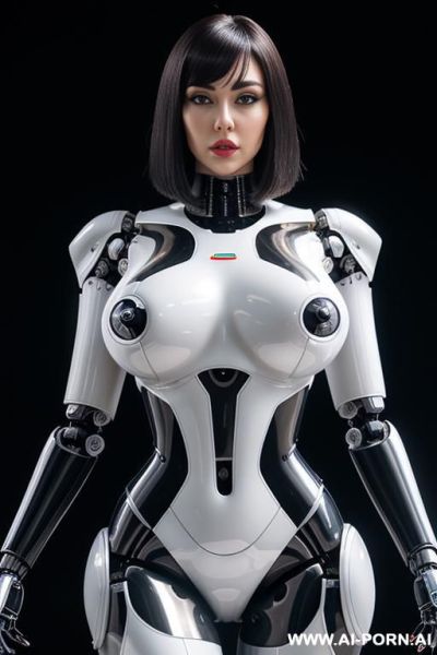 (beautiful realistic very detailed very sensual male with penis ,realistic robot tranformer style robo-cop robot doll total meccanical artificial robot body woman) with long black hair and black-white - ai-porn.ai on pornintellect.com